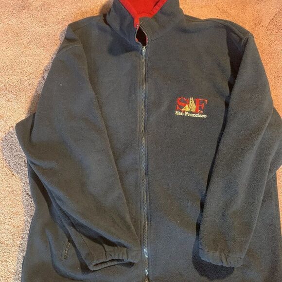 Tikudo Other - Tikudo Mens San Francisco Fleece Jacket Navy Blue Full Zip SF Logo Size M